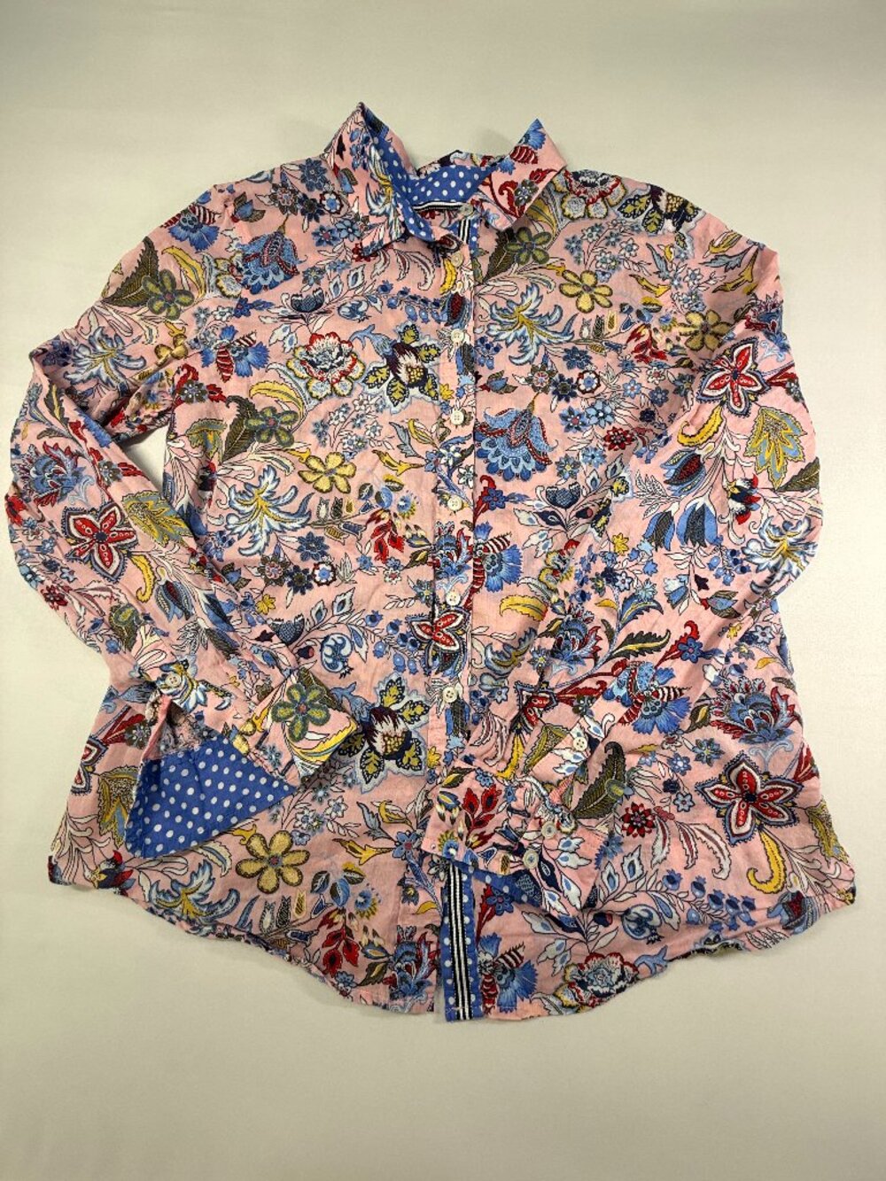 Talbots Petite Pink Floral Polka Dot Cotton Button-Down Shirt MP